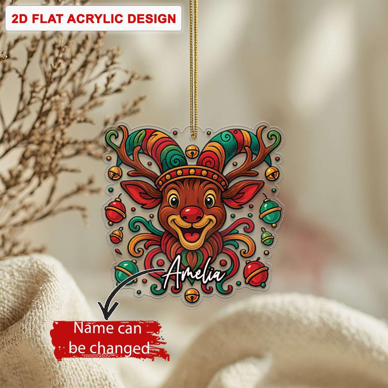 Custom Name Reindeer Hanging Ornament Personalized Christmas Decor