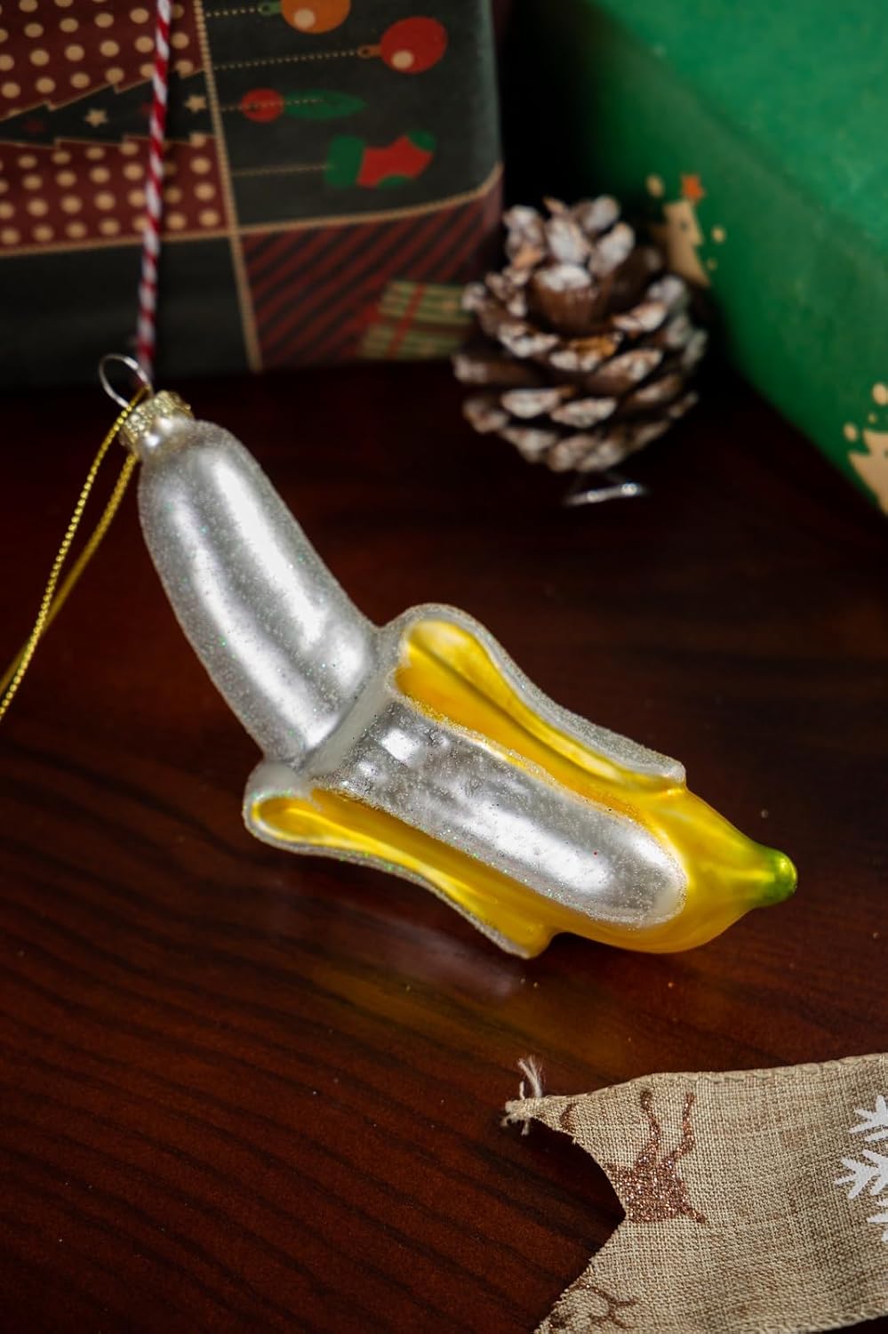 2 Count Glass Banana Christmas Ornaments for Tree