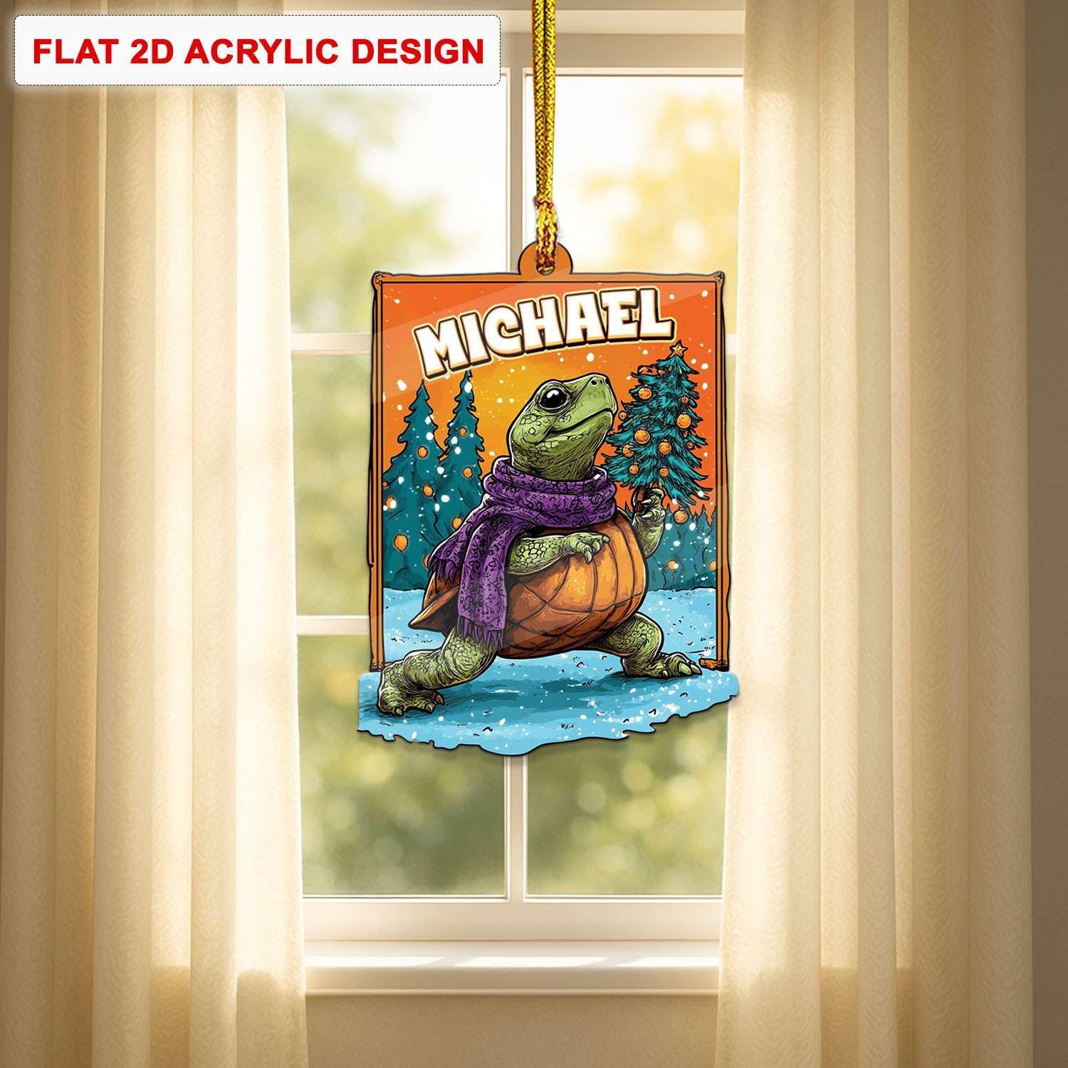 Custom Name Turtle Christmas Hanging Ornament Personalized Acrylic Animal Decoration