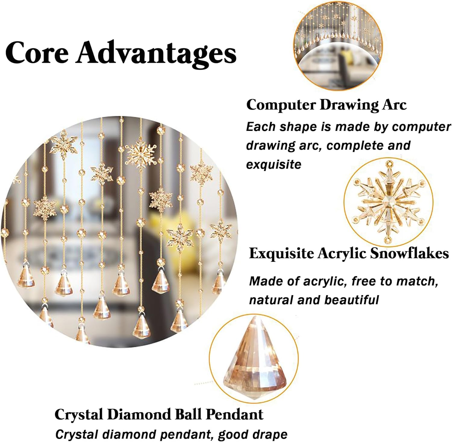 XOOFMASS Crystal Beaded Curtain Door Screen 30 String 47 Blue
