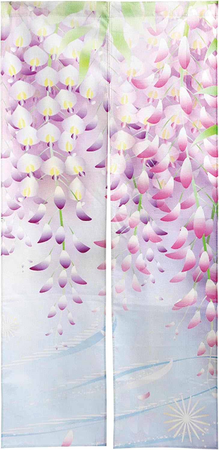 Noren Japanese Style Doorway Curtain with Wisteria Flowers Print