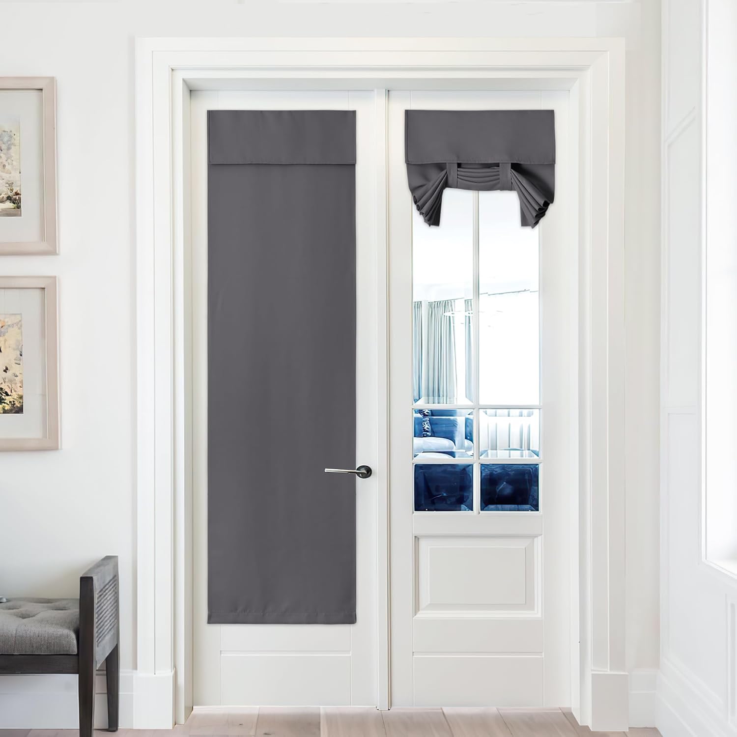 PONY DANCE Door Curtain Panel Blackout Privacy Thermal Insulated 26x72 Inch Grey