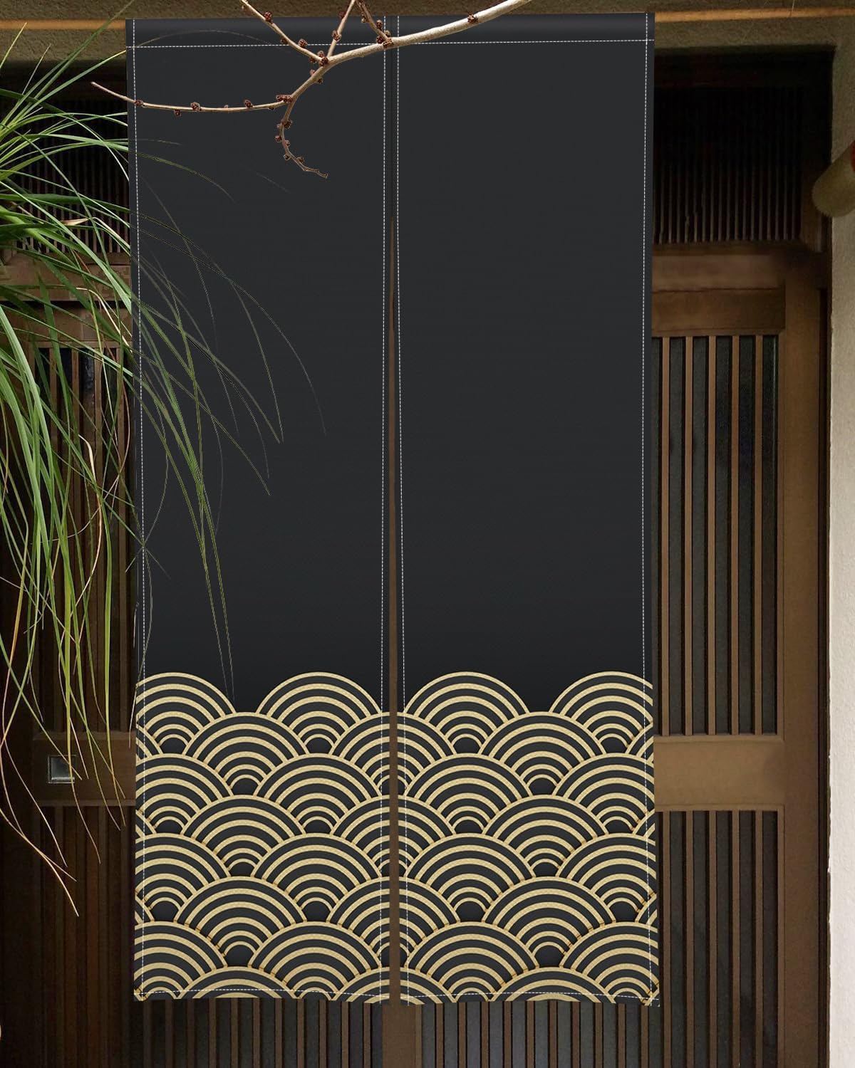 Gold Wave Printed Japanese Door Curtain for Privacy