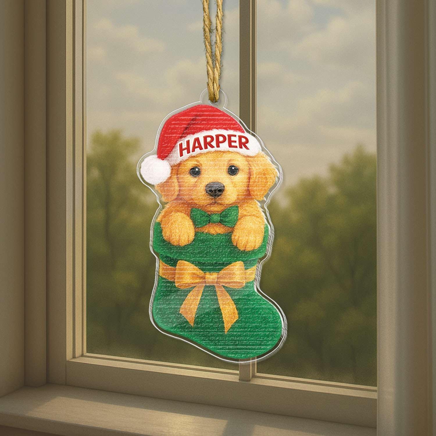Custom Name Golden Retriever Hanging Ornament for Christmas Tree