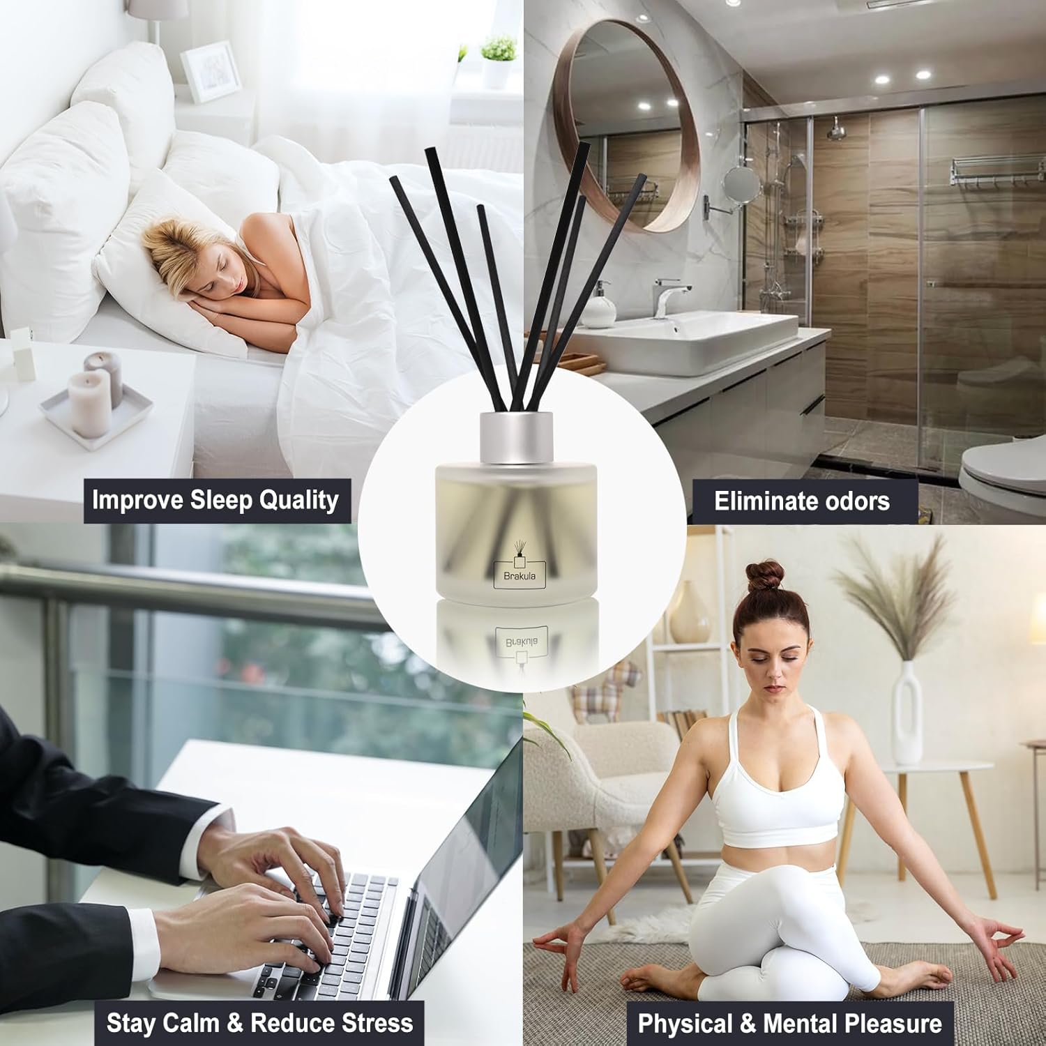 2 Packs Reed Diffuser Set - Bamboo White Tea Scented Home Fragrance