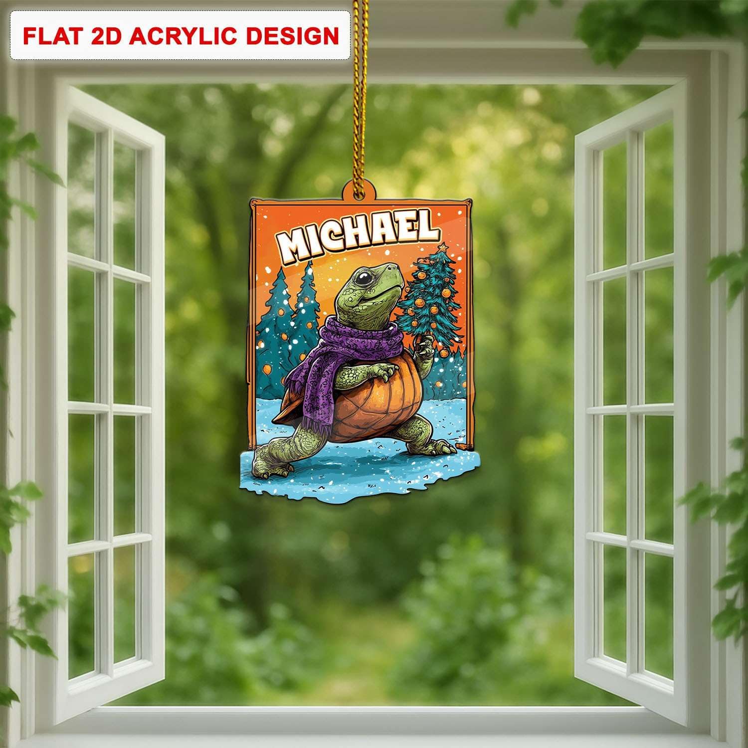 Custom Name Turtle Christmas Hanging Ornament Personalized Acrylic Animal Decoration