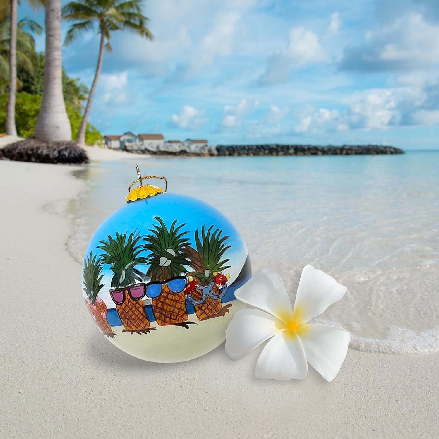 Chill Pineapple Vibes Hawaiian Christmas Ornament 1