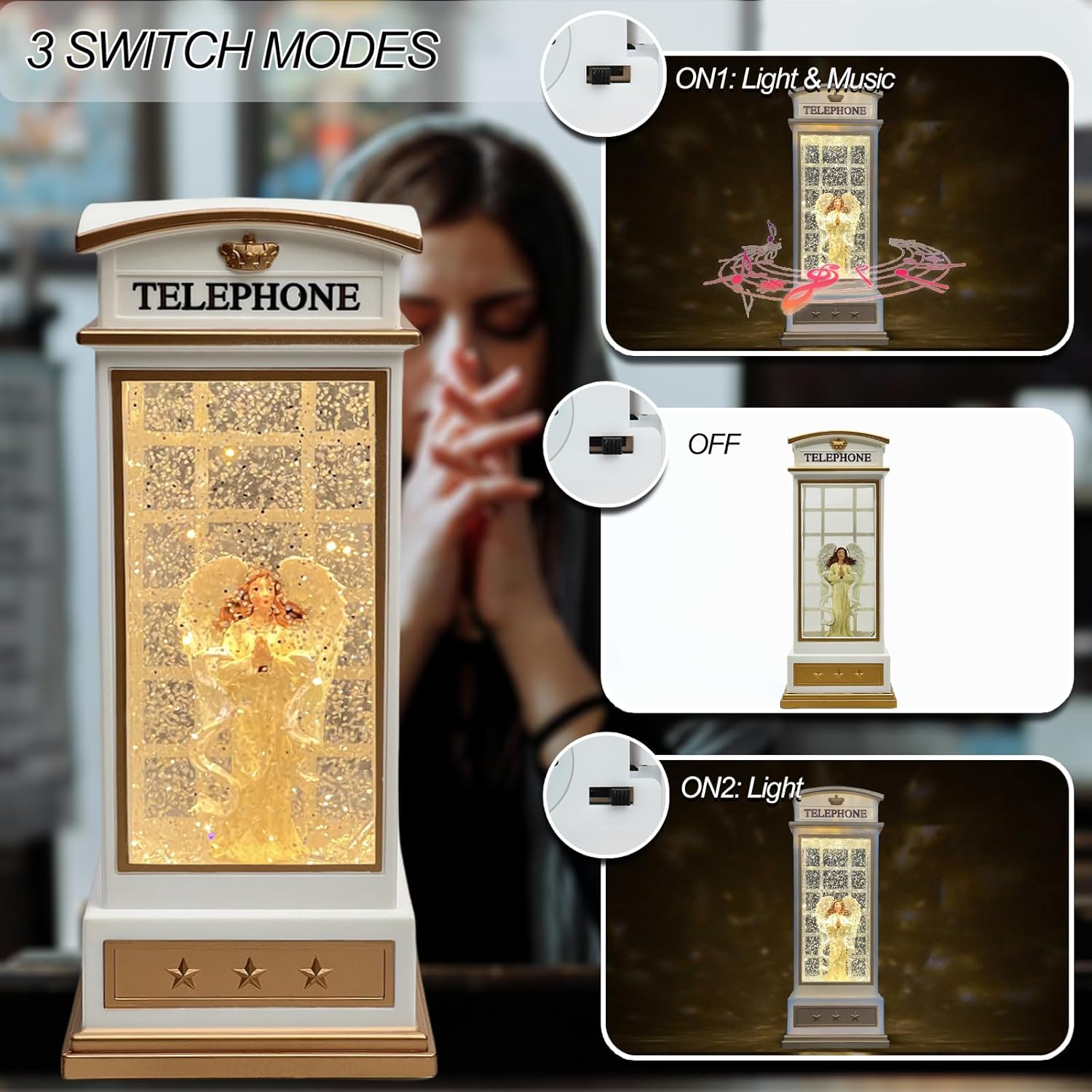 EIGHTOWN Christmas Snow Globe Angel Scene Lantern