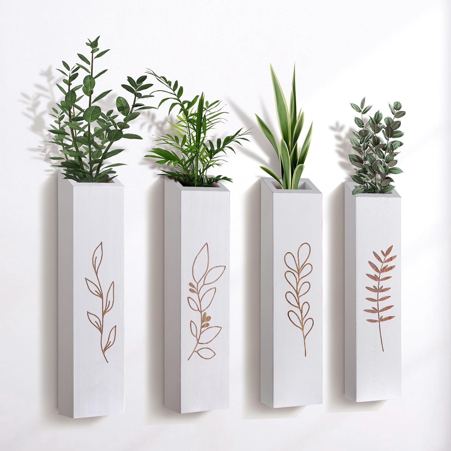Wooden Wall Planter 4 Pack Farmhouse Decor White