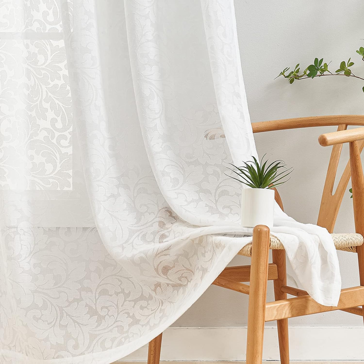 White Sheer Window Curtain Panels Set for Living Room 54x84x2