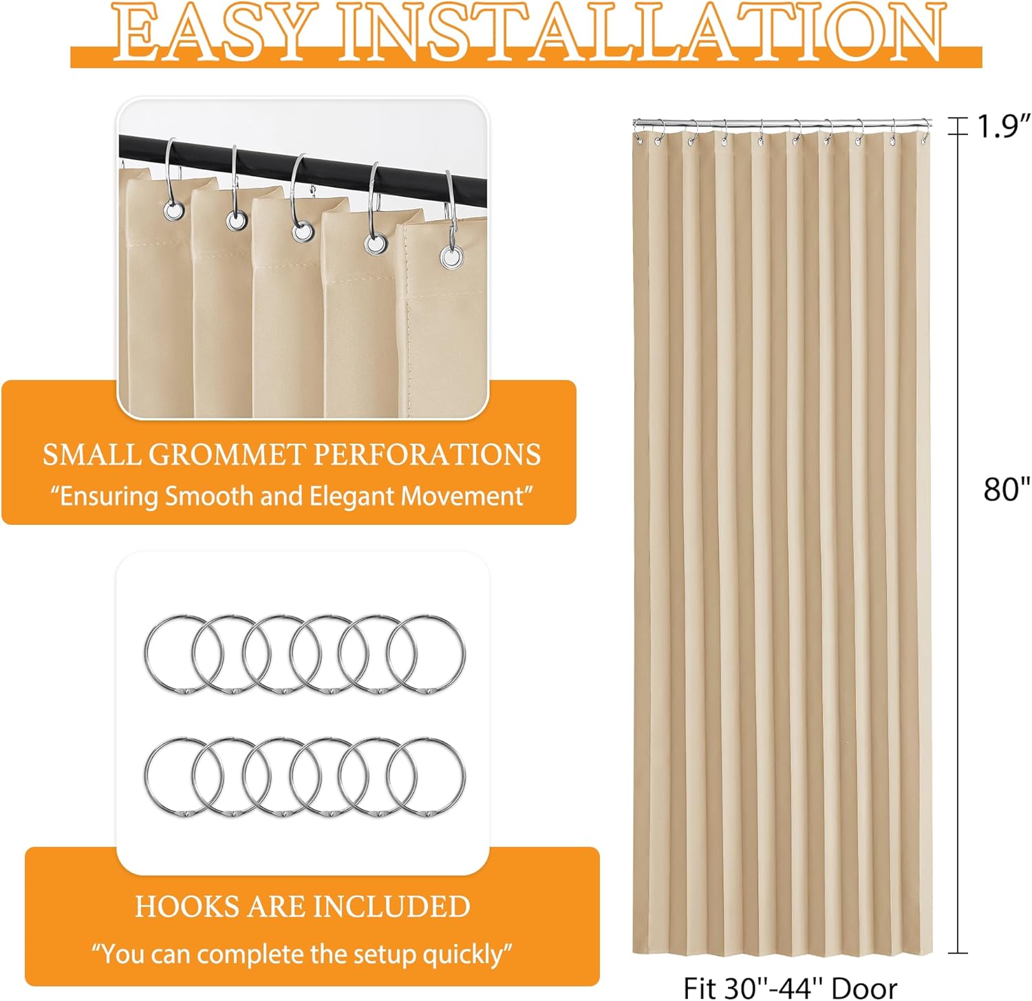RYB HOME Biscotti Beige Grommet Curtain Panel