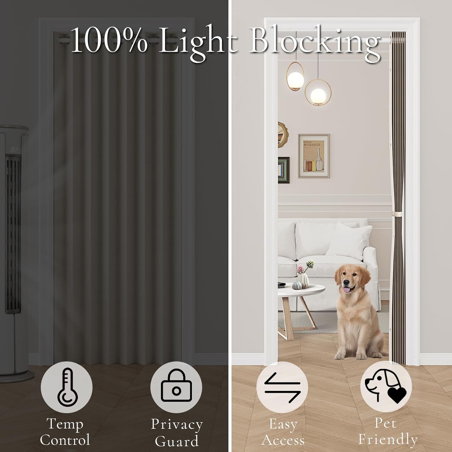Pleated Folding Door Curtains - Blackout Panel for Bedroom Living Room Closet