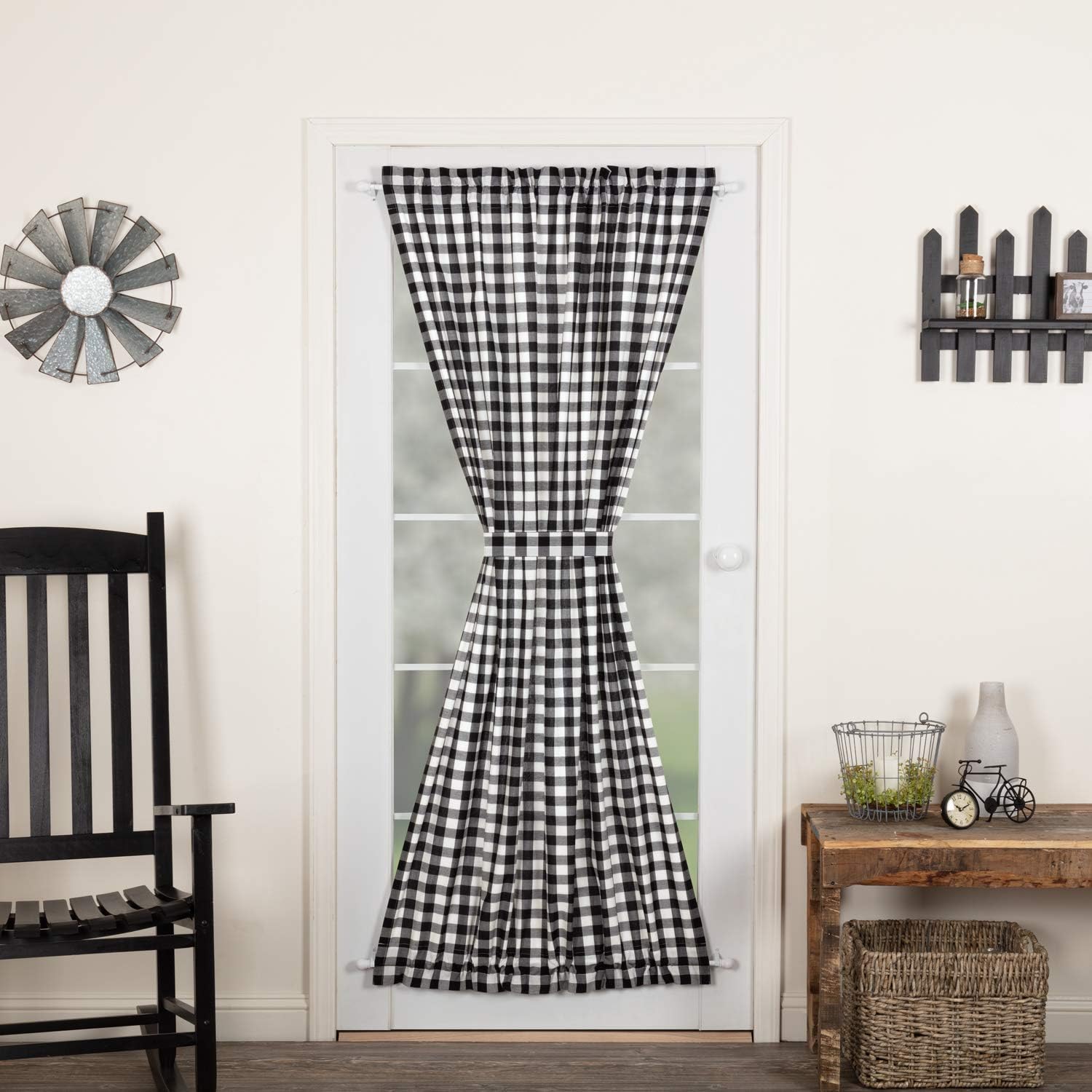 VHC Brands Annie Buffalo Check Curtain Door Panel 72x40 Black
