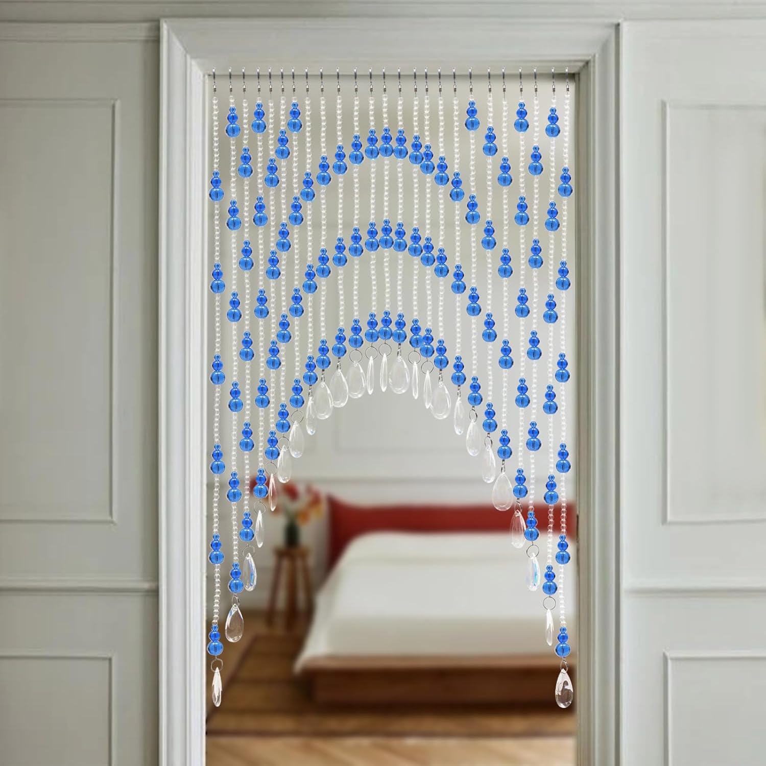 Blue Crystal Beaded Curtain with Adjustable Width