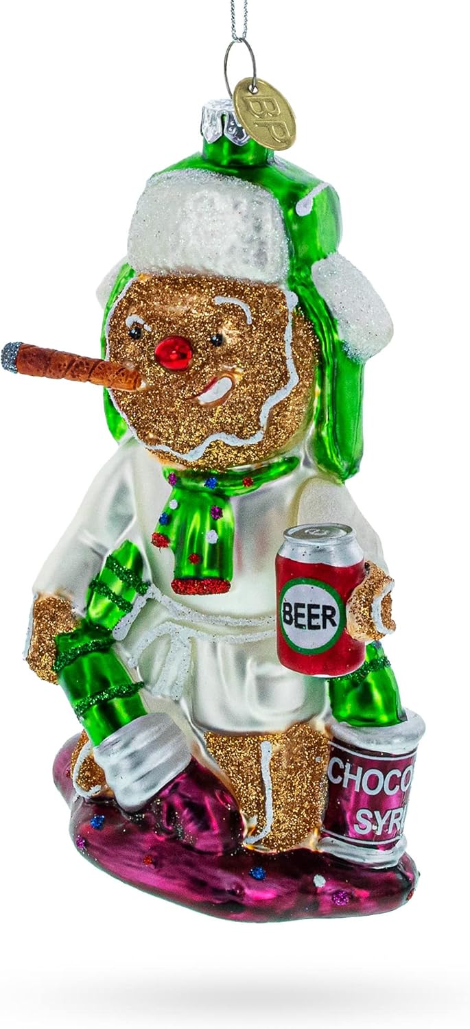 Gingerbread Party Blown Glass Christmas Ornament