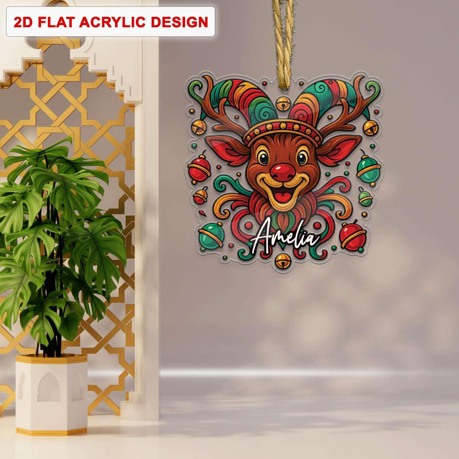 Custom Name Reindeer Hanging Ornament Personalized Christmas Decor