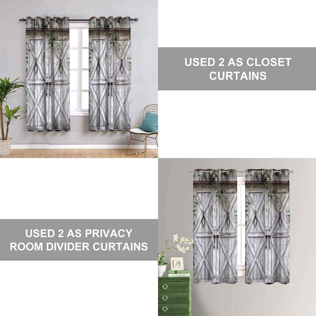Rustic Wooden Barn Door Curtain for Privacy