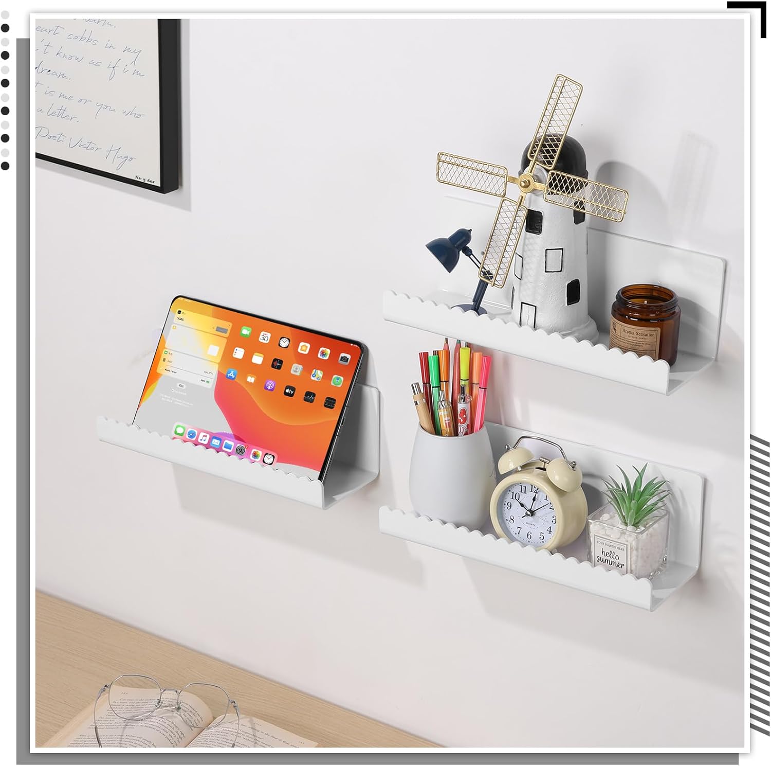 Zioffiel 2 Pack White Acrylic Floating Shelves 118 Wall Organizer