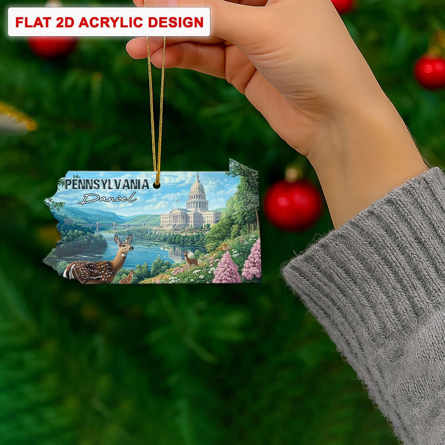 Custom Name Pennsylvania Christmas Tree Ornament