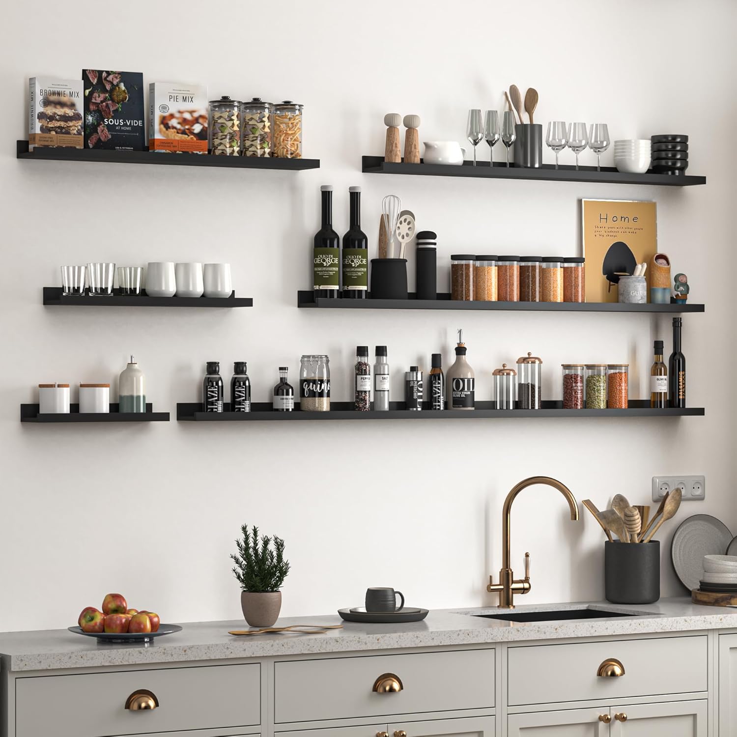 Heimlove Picture Ledge Shelf Set of 2 Black