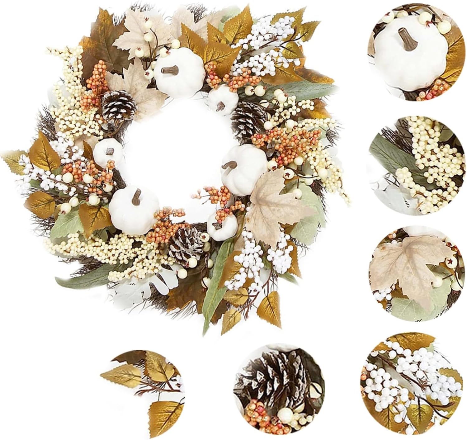 Ochine Fall Wreath Artificial White Pumpkin Wreath