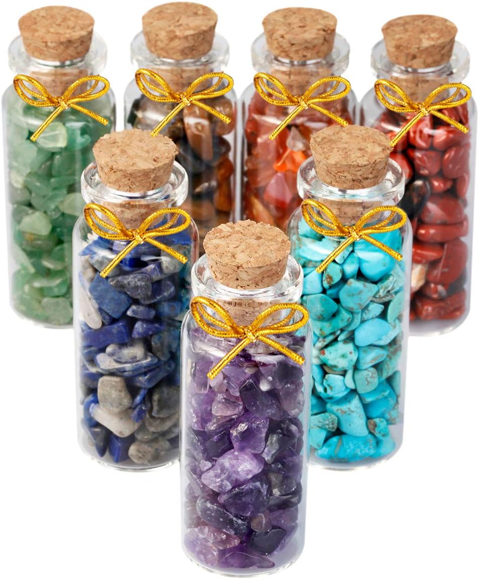 7pcs Mini Glass Wishing Bottles Healing Stones Set