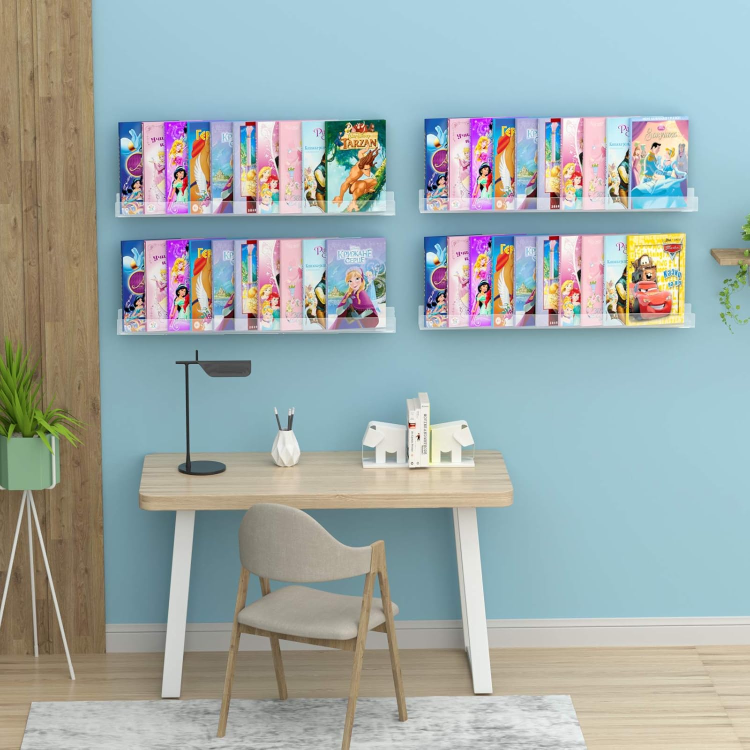 NIUBEE 36 Inch Premium Acrylic Floating Bookshelf Wall Ledge Shelf Set of 4