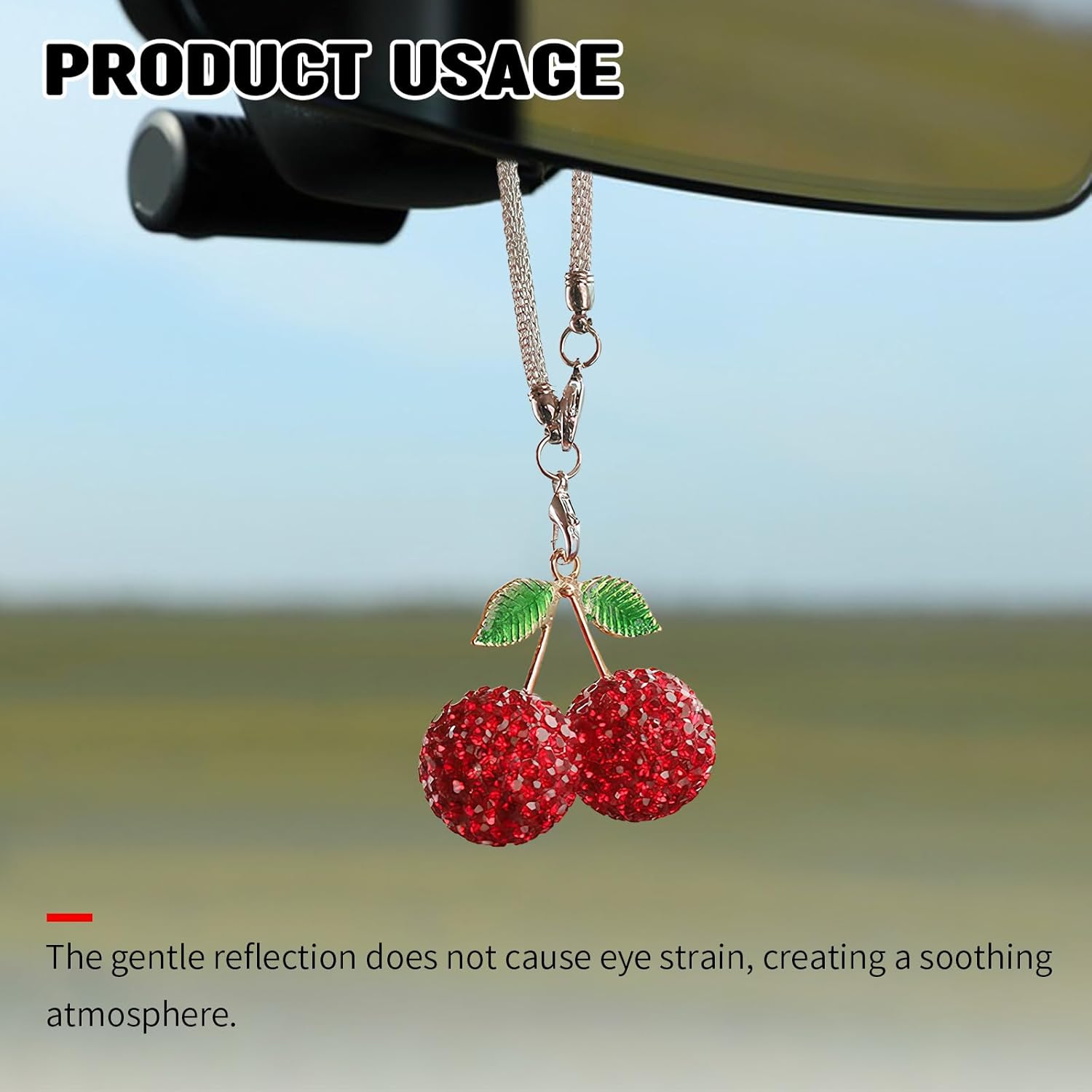 2PCS Bling Cherry Car Mirror Decor