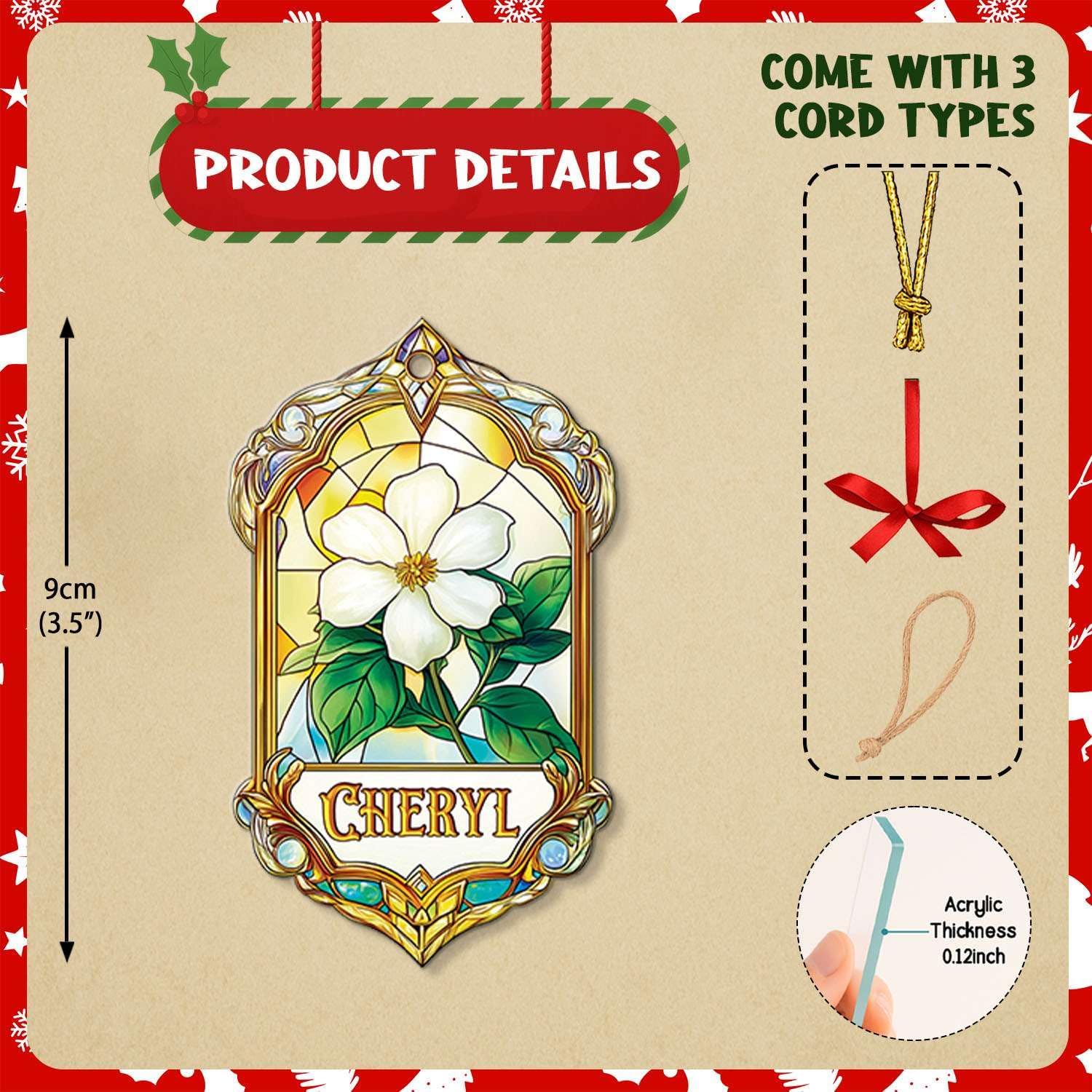 Custom Name Jasmine Hanging Ornament Personalized Acrylic Christmas Decoration