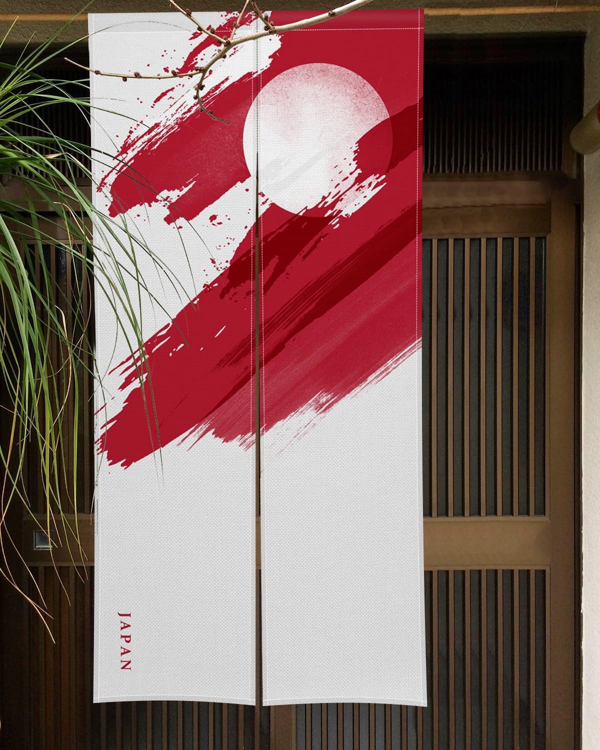 Japanese Noren Door Curtain with Red Painting 335 x 709 Panel