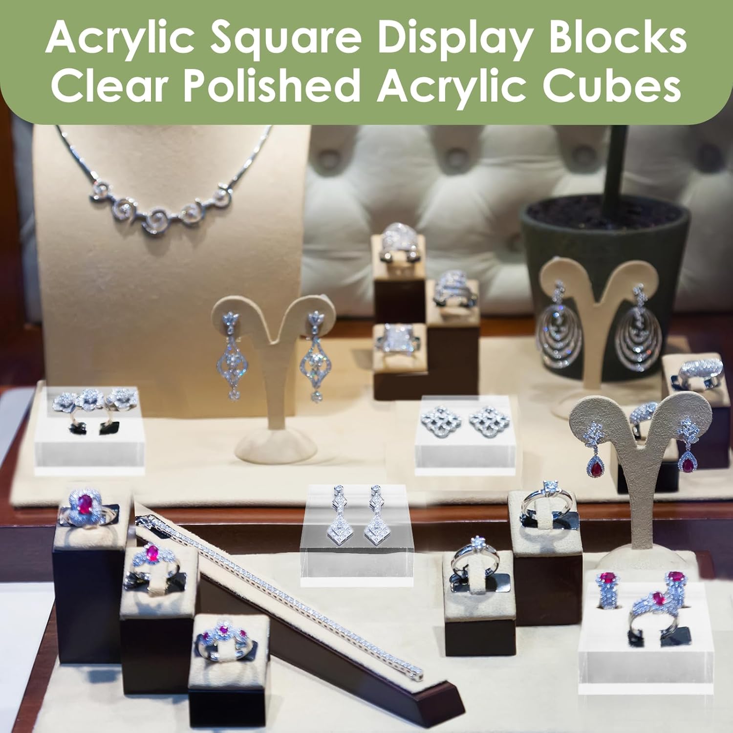 Remerry 4 Piece Acrylic Cube Jewelry Display Stand