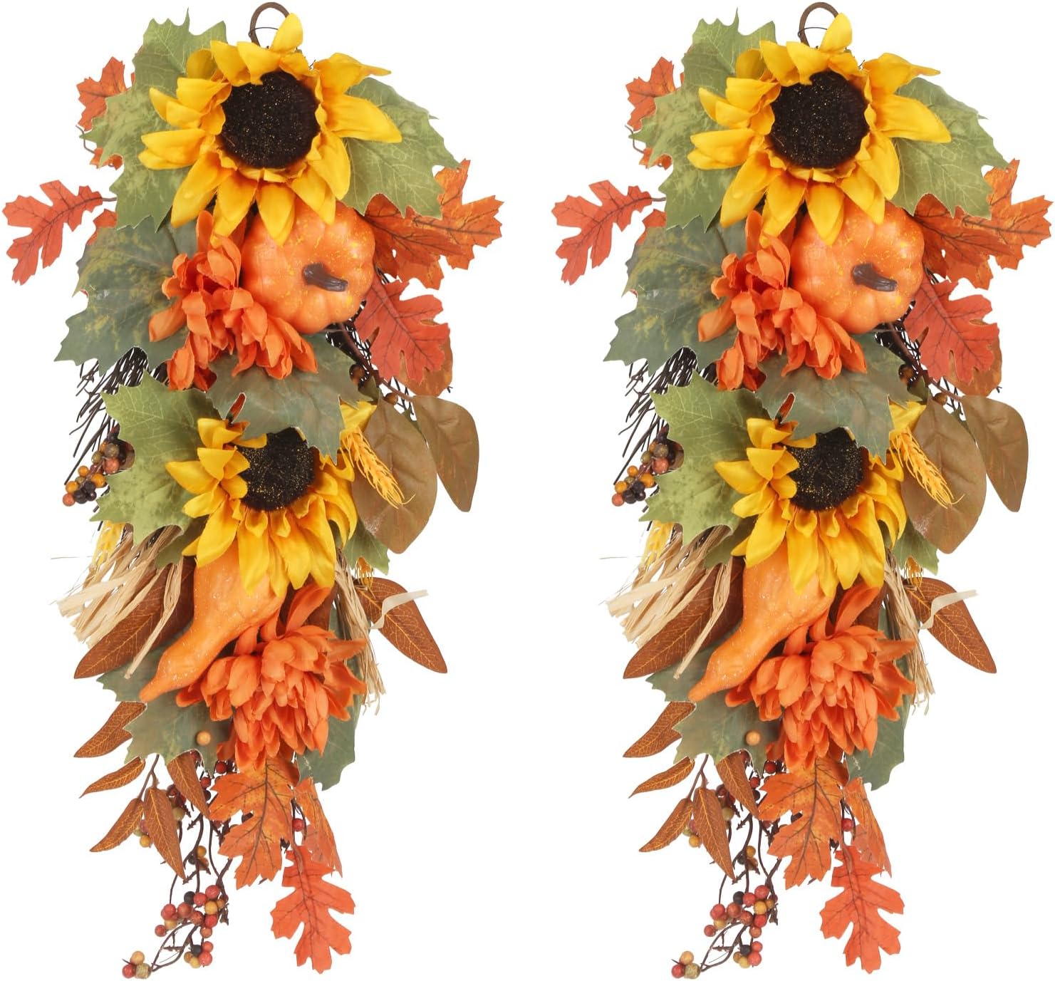 2PCS Fall Teardrop Swag Wreaths Autumn Decorations