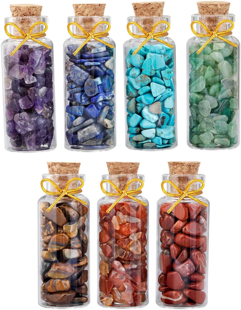 7pcs Mini Glass Wishing Bottles Healing Stones Set
