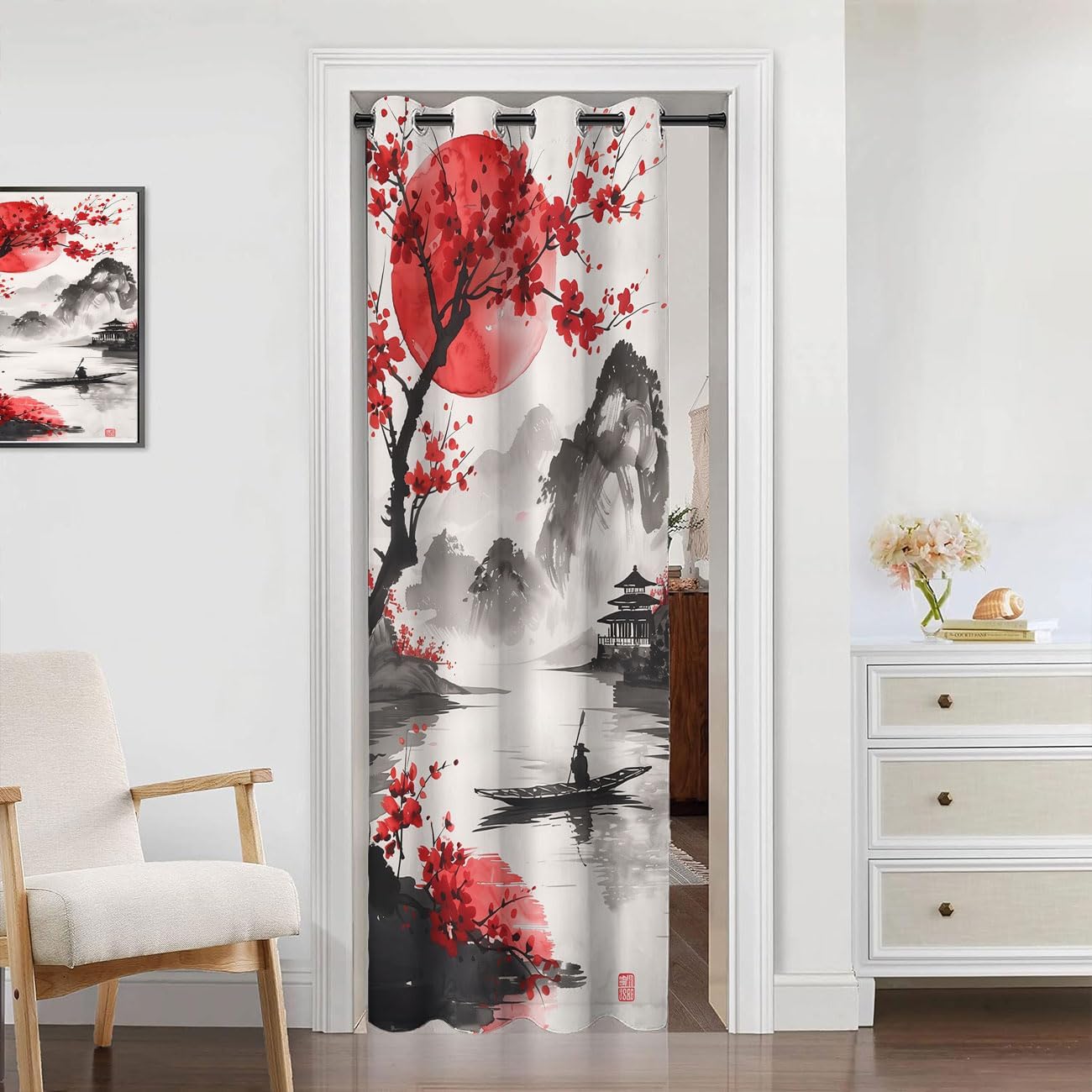 Japanese Cherry Blossoms Door Curtain 34W x 80L Panel