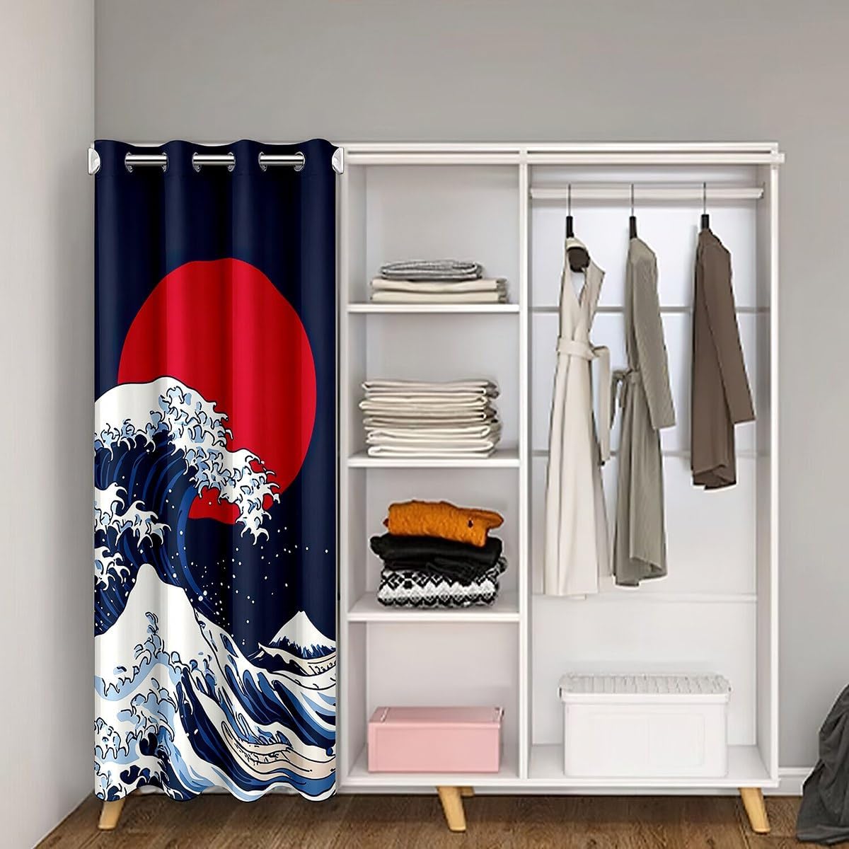Japanese Wave Door Curtain 42x80 Inch Ocean Style Panel
