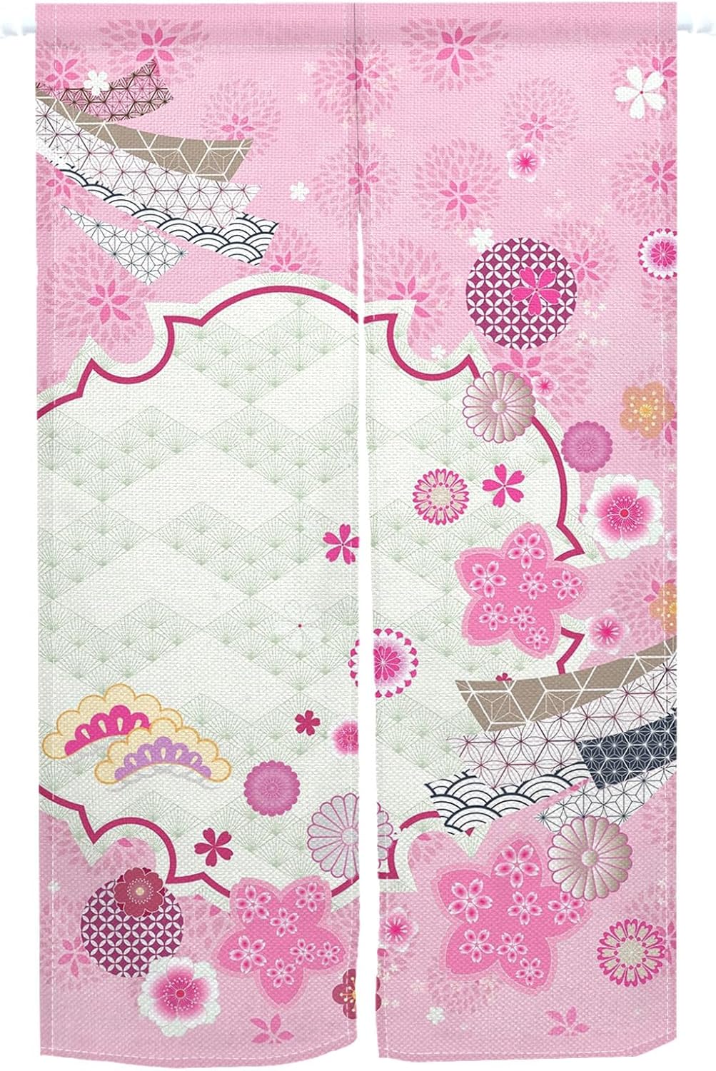 Traditional Japanese Noren Curtain Pink Flowers 335x709 Inch