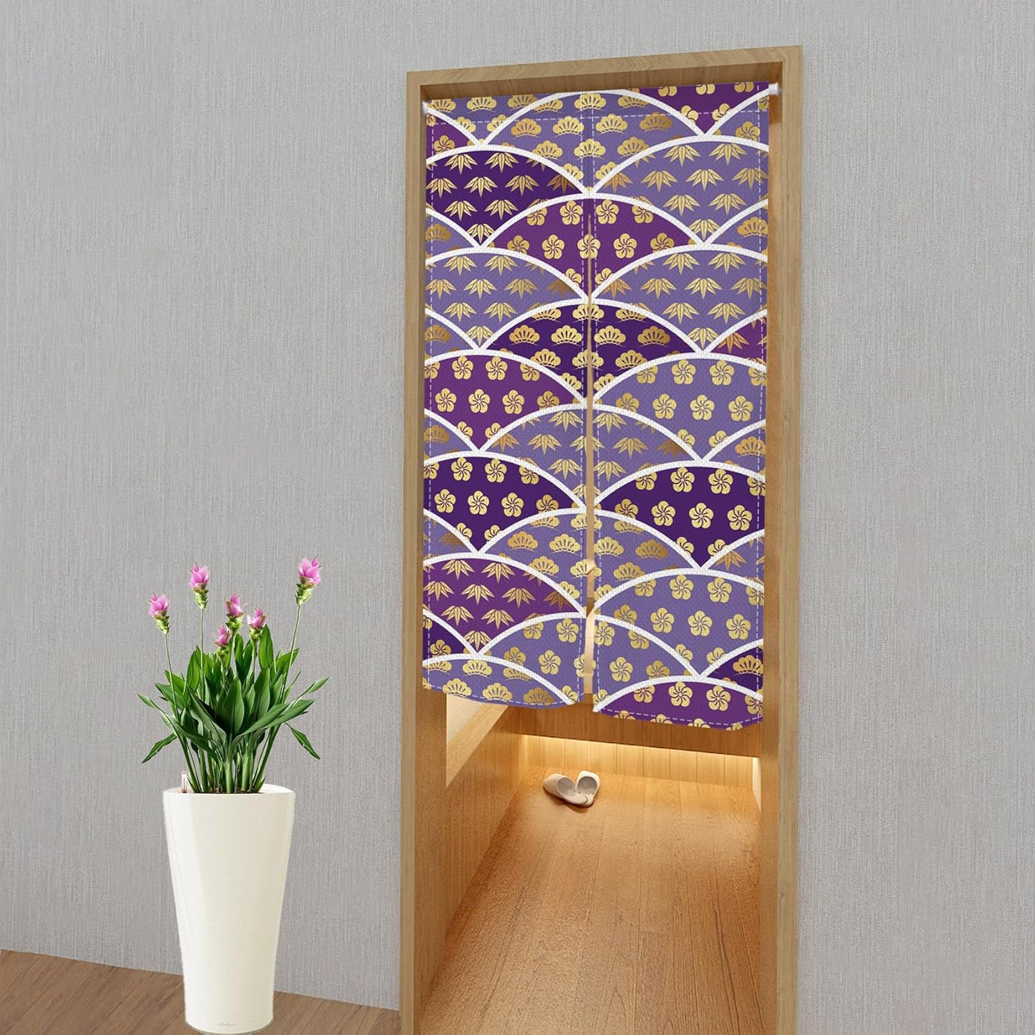 Japanese Noren Door Curtain 335 x 709 with Flower Pattern