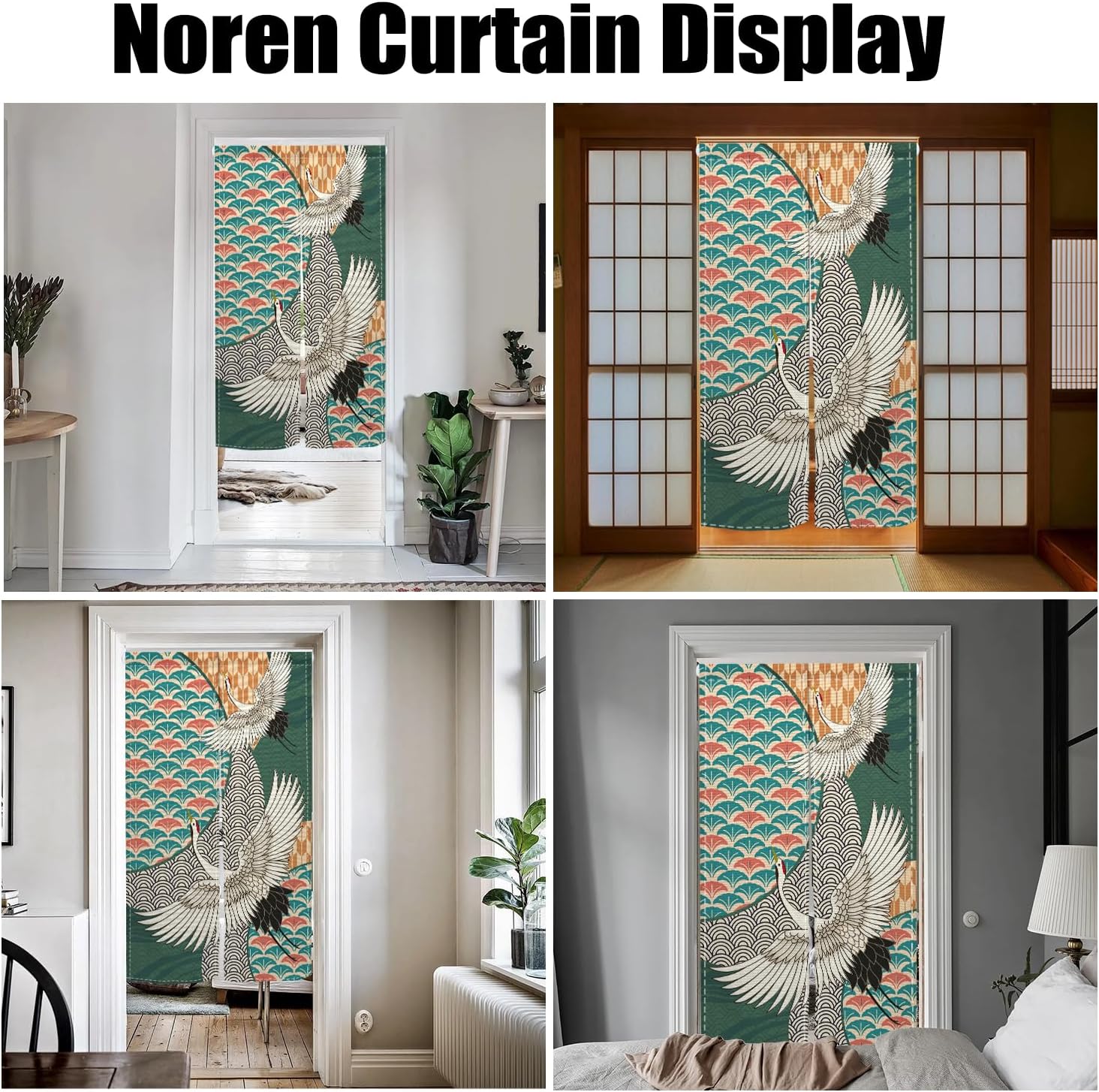 Green Cranes Noren Doorway Curtain Privacy Panel