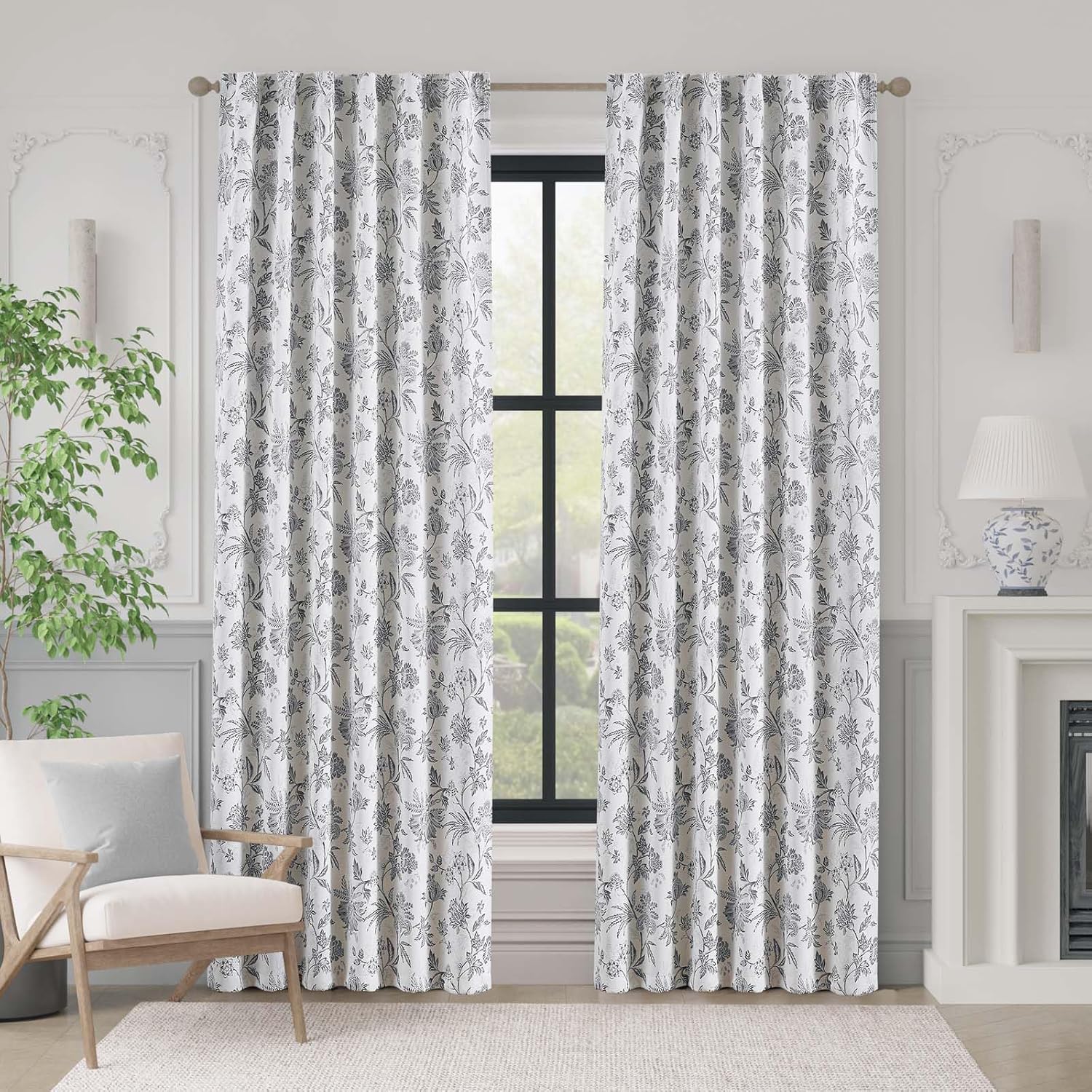 Vangao Floral Blackout Curtains 84 Inches 2 Panels