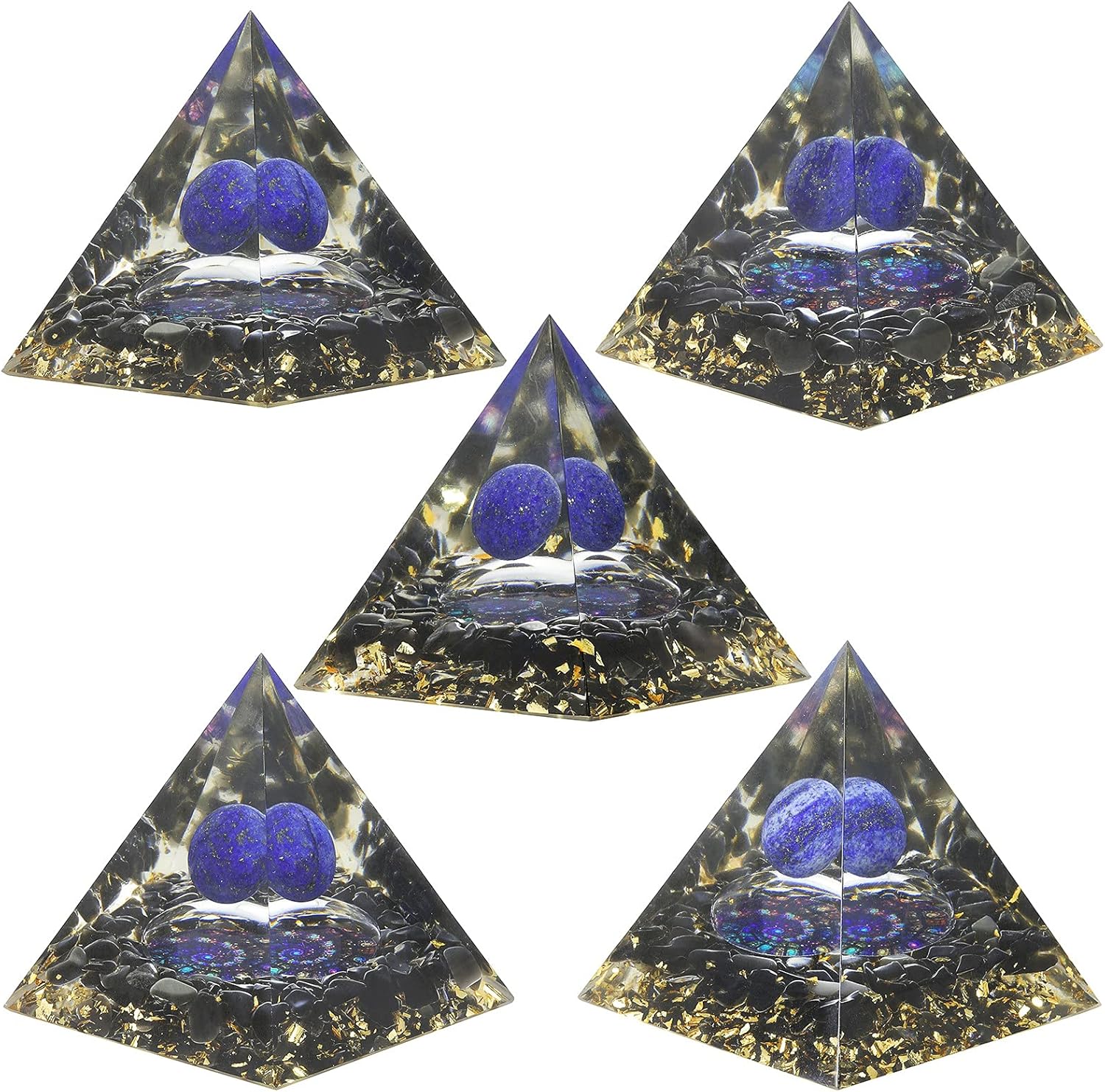 Lapis Lazuli Crystal Sphere Orgonite Pyramid with Obsidian Stones and Snail Symbol