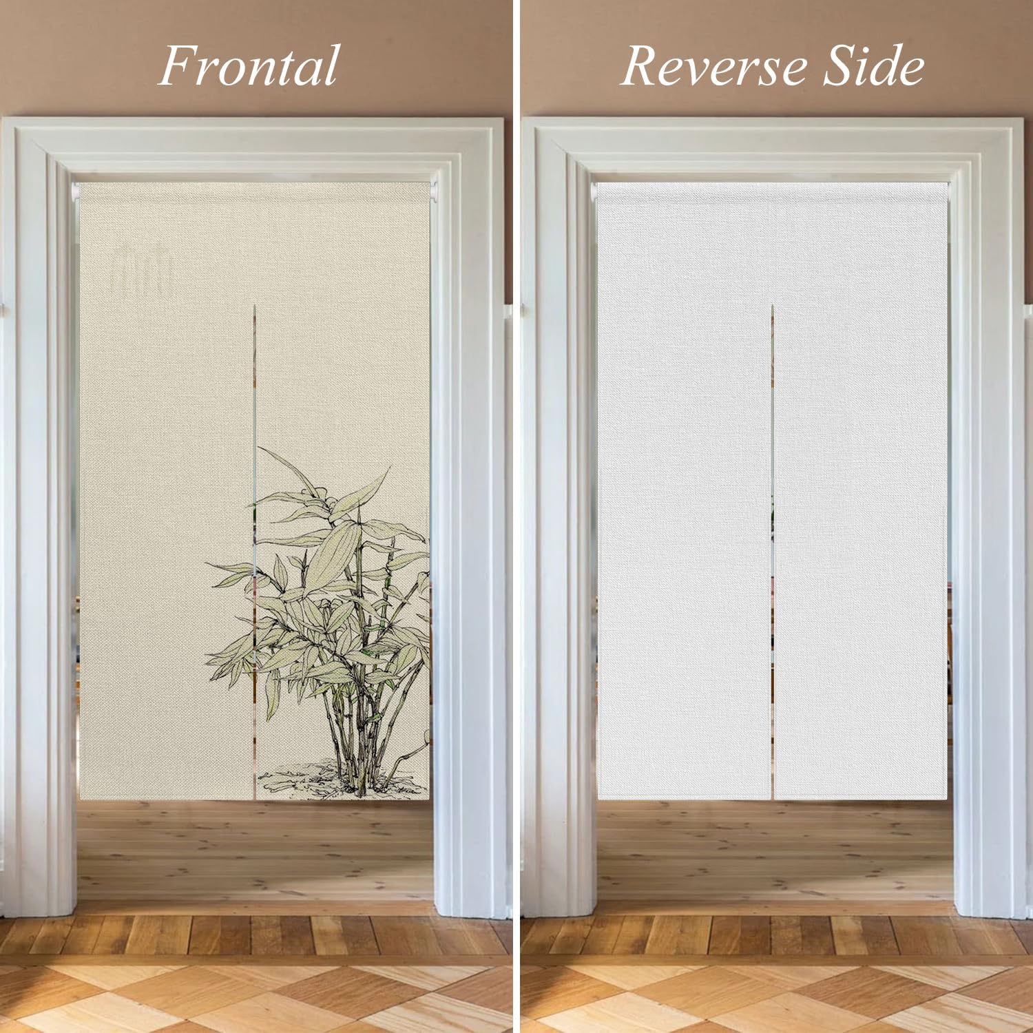 Japanese Doorway Curtain with Green Plants Print