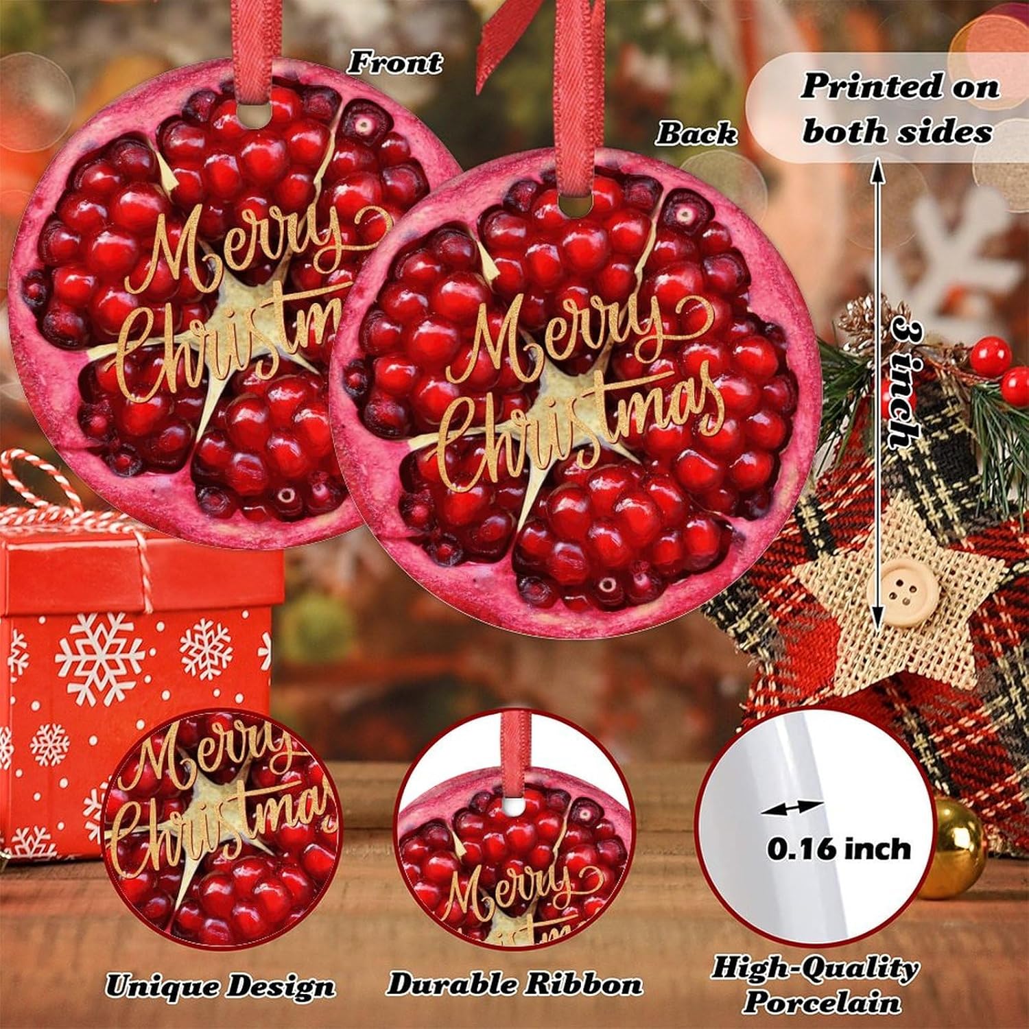Pomegranate Christmas Tree Ornaments 3 Inch