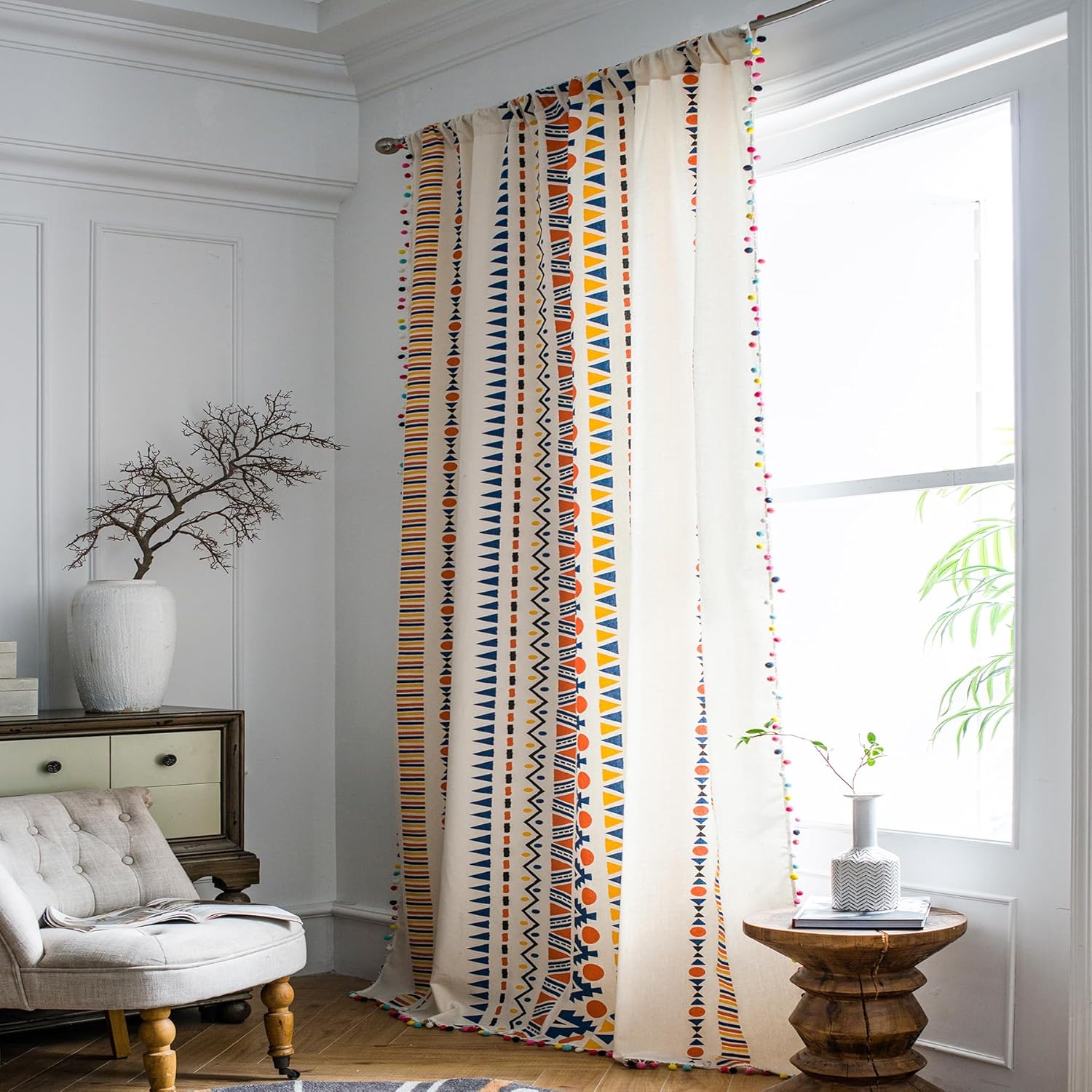 VOGOL Boho Curtains 28x84 Geometric Pattern Rod Pocket Drapes