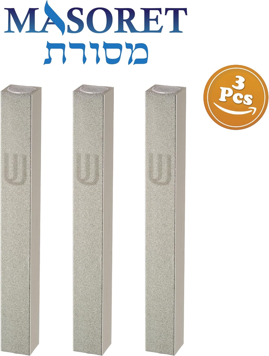 3 Pack Aluminum Mezuzah Case - Modern Silver Matte Design