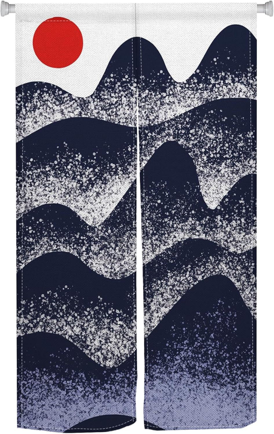 Traditional Japanese Noren Door Curtain with Sunset Mountain Design