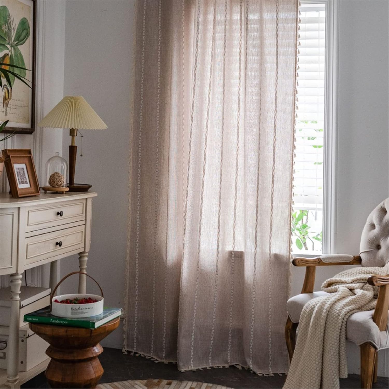 Light Brown Boho Curtain Panel 52x78 Inches