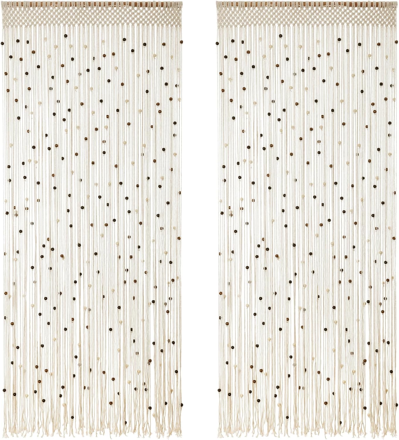 BECHAEO Boho Cotton Macrame Beaded Curtain 2 Panels 79x35