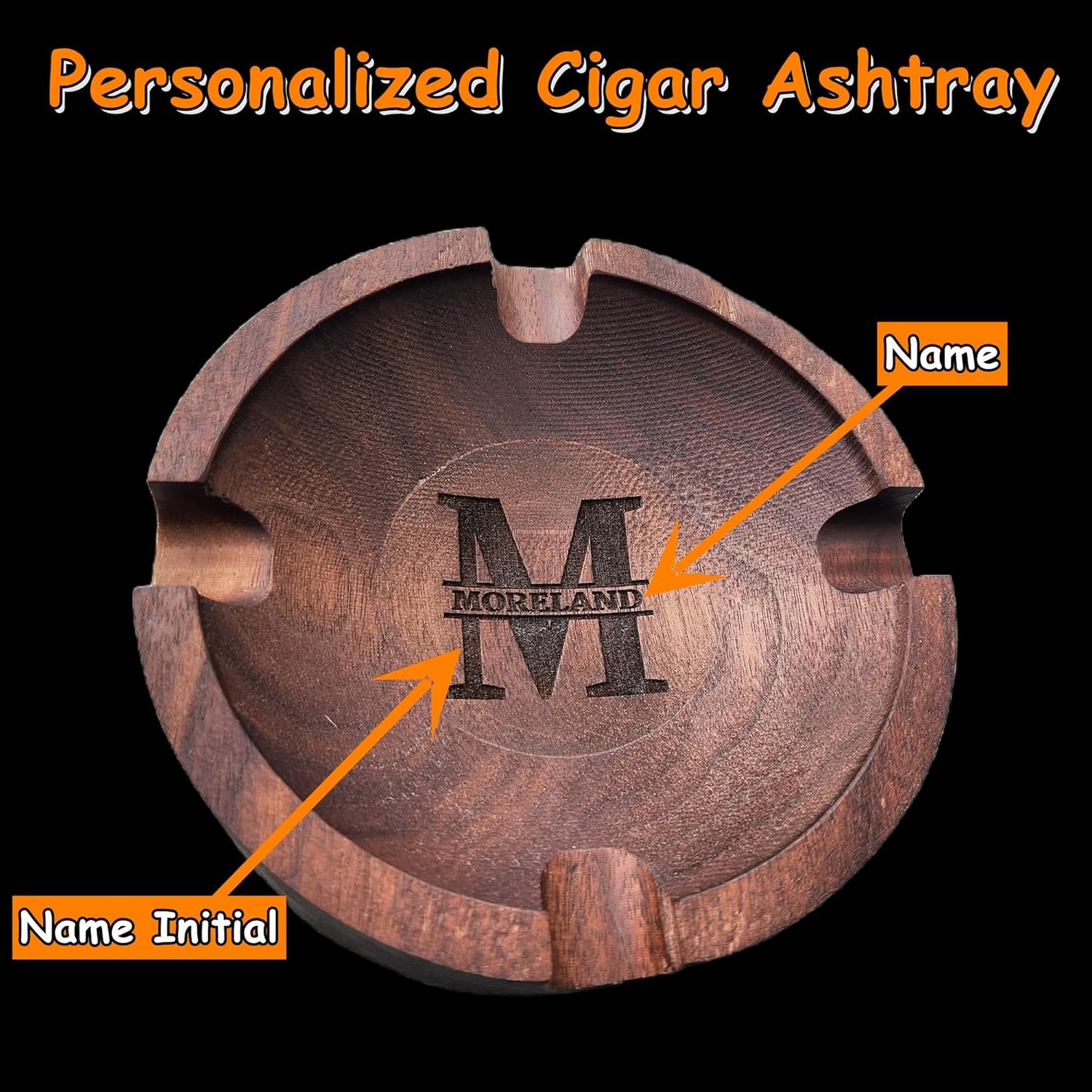 Personalized Wooden Cigar Ashtray with Name