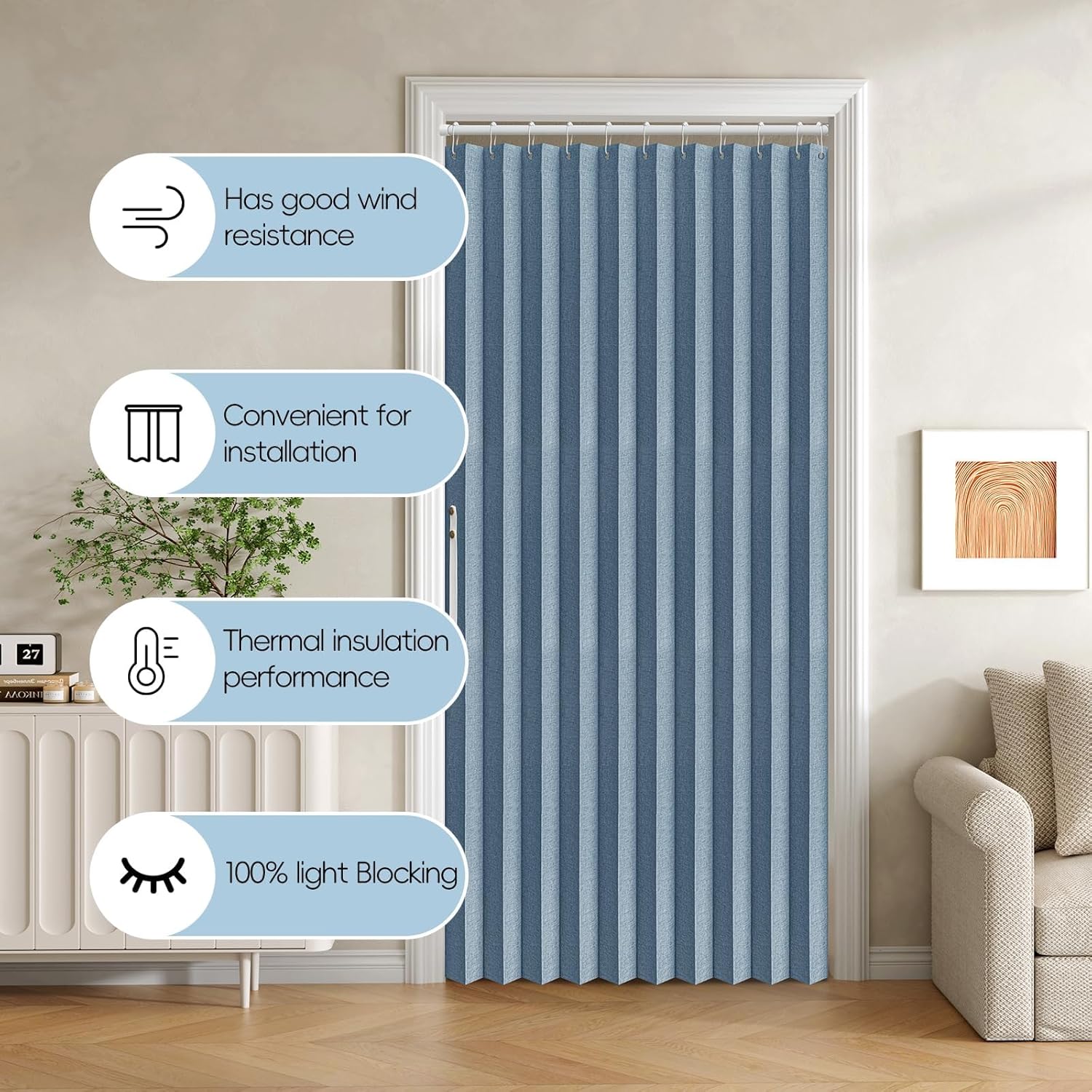 Jilron Blackout Door Curtain Linen Style Panel Magnetic Closure
