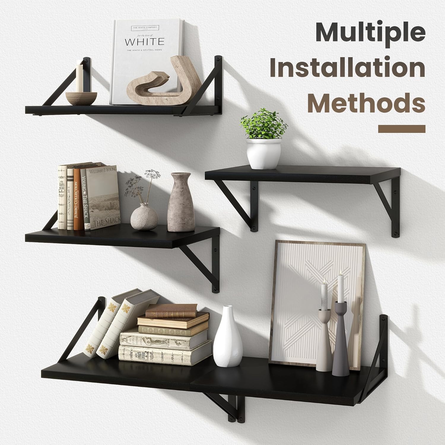 Marsmiles Black Floating Shelves Set of 2
